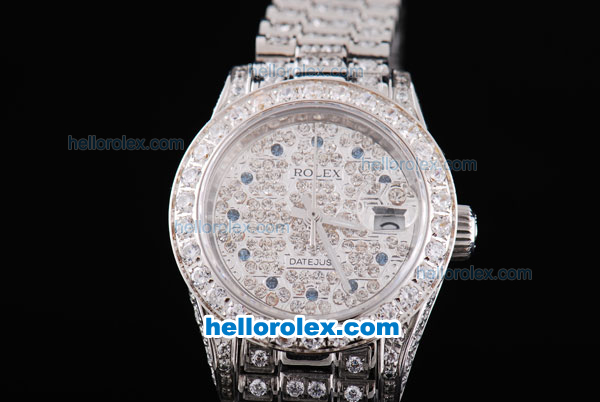 Rolex Datejust Oyster Perpetual Automatic Swiss ETA Automatic Movement ETA Case Full Diamond with Diamond Dial and Blue Round Pearl Marking - Click Image to Close